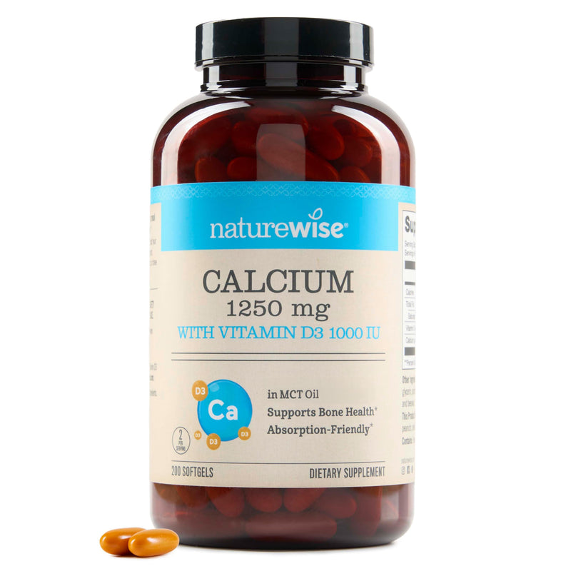 NatureWise High-Purity, All-Natural Calcium 1250mg + Vitamin D3 1000IU + Organic MCT Coconut Oil - Pregnancy Safe + Non-GMO - Absorption Friendly, Gluten Free - 200 Softgels[100-Day Supply] Unflavored 200 Count (Pack of 1)