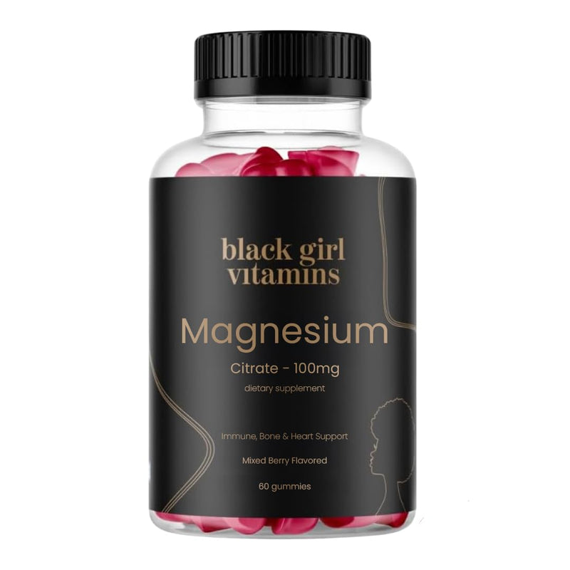 Black Girl Vitamins - Magnesium Gummies, for Sleep, Immunity, and Bone Support. Magnesium Citrate Supplement with (100mg) per Serving, Gluten-Free (Mixed Berry). 60ct