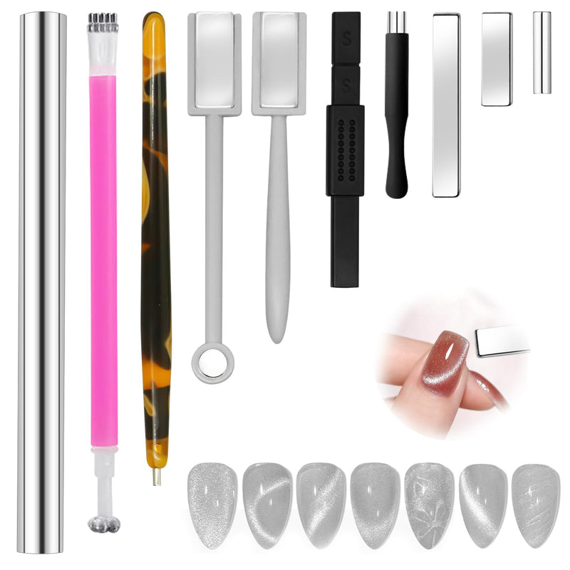 10Pcs Cat Eye Nail Magnet Set Cat Eye Magnet for Nails, Nail Magnets for Nail Art Cat Eye Nails 3D Strong Pen, Magnet Rod, Manicure Tool, Double Head Nail Magnet Rod for Making Cat Eye Nails - BeesActive Australia