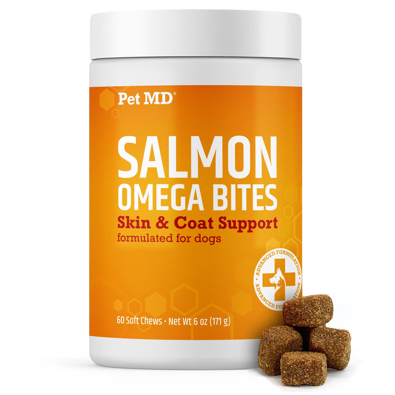 Pet MD Salmon Omega Bites for Dogs - Dog Skin and Coat Supplement with Omega 6 for Dogs & Omega 3 Fish Oil for Dogs Plus DHA & EPA - Promote Dog Allergy Relief & Dry Skin Relief for Dogs - 60 ct 60ct - BeesActive Australia
