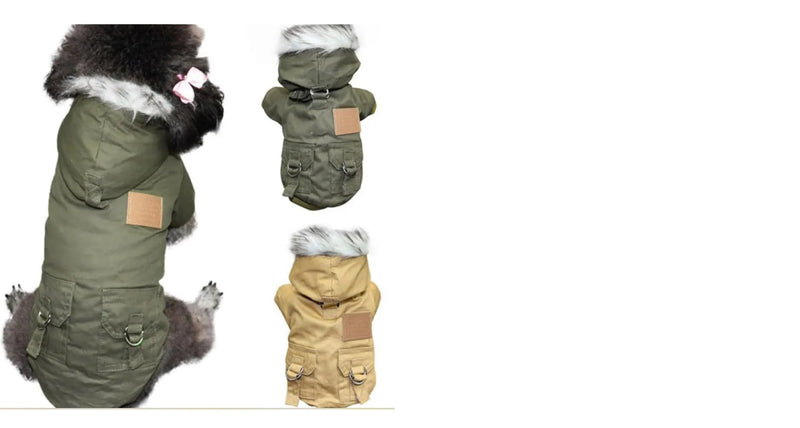 Dog Hoodies, Thickened Dog Overall, Army Hoodie Sweater, Cotton Jacket Fur Coat for Small Dog & Medium Dog & Cat (Green, Large) Green - BeesActive Australia