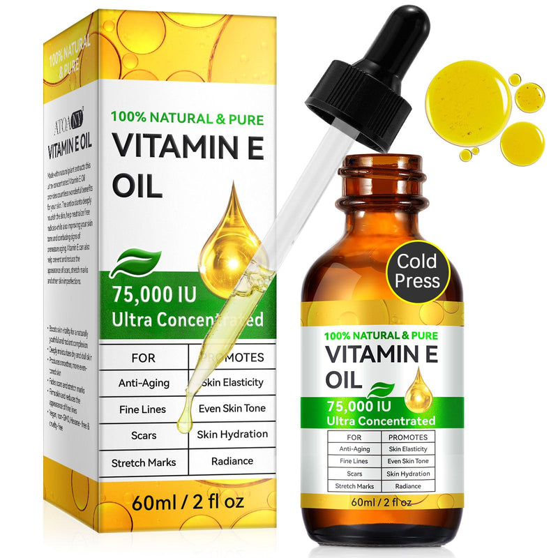 Redshine Pure Vitamin E Oil 75,000 IU, Vitamin E Oil for Skin, Scars and Face, Reduce Scars, Fine Lines, Moisturize and Radiant Skin for Whole Body (1, 60ml) 2 Fl Oz (Pack of 1)
