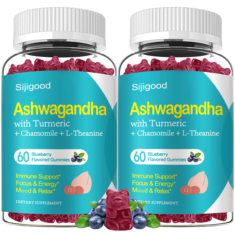 2 Pack Ashwagandha Gummies, Support for Immunity, Relaxation, Calm Mood & Zzz, Ashwagandha Supplements for Men & Women, Natural Blueberry Flavor, 120 Count 60 Count (Pack of 2)