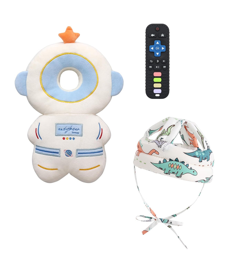 Baby Head Protector Backpack Head Protection Pillow, Baby Helmet for Crawling Walking and Baby Teething Toys 3Pcs Set White Astronaut - BeesActive Australia