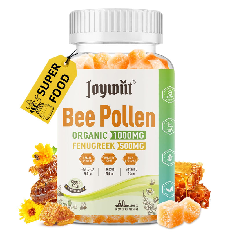 Bee Pollen 1000mg Sugar Free Gummies, w/Fenugreek, Royal Jelly, Propolis, Organic Bee Pollen Chewable Supplement for Women, Rich in Vitamin E, Immunity & Skin Care, 60 Counts 60 Count (Pack of 1) - BeesActive Australia