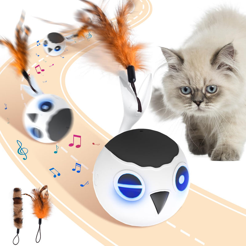 ORSDA Cat Toys, Interactive Cat Toys for Indoor Cats Automatic Moving Ball Bird for Bored Indoor Adult Cat Kitten Toys Ball, Motion Activated Fast Moving Chirping Stimulating Light Cats Toys, 2 Tails White - BeesActive Australia