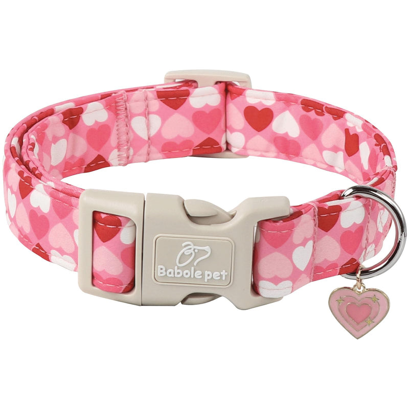 Valentine Dog Collar for Medium Dogs - Design Cute Pink Valentines Day Dog Collars Boy Girl Puppy Adjustable Quick Release Buckle Collar with Little Heart Charm M Pink Heart - BeesActive Australia