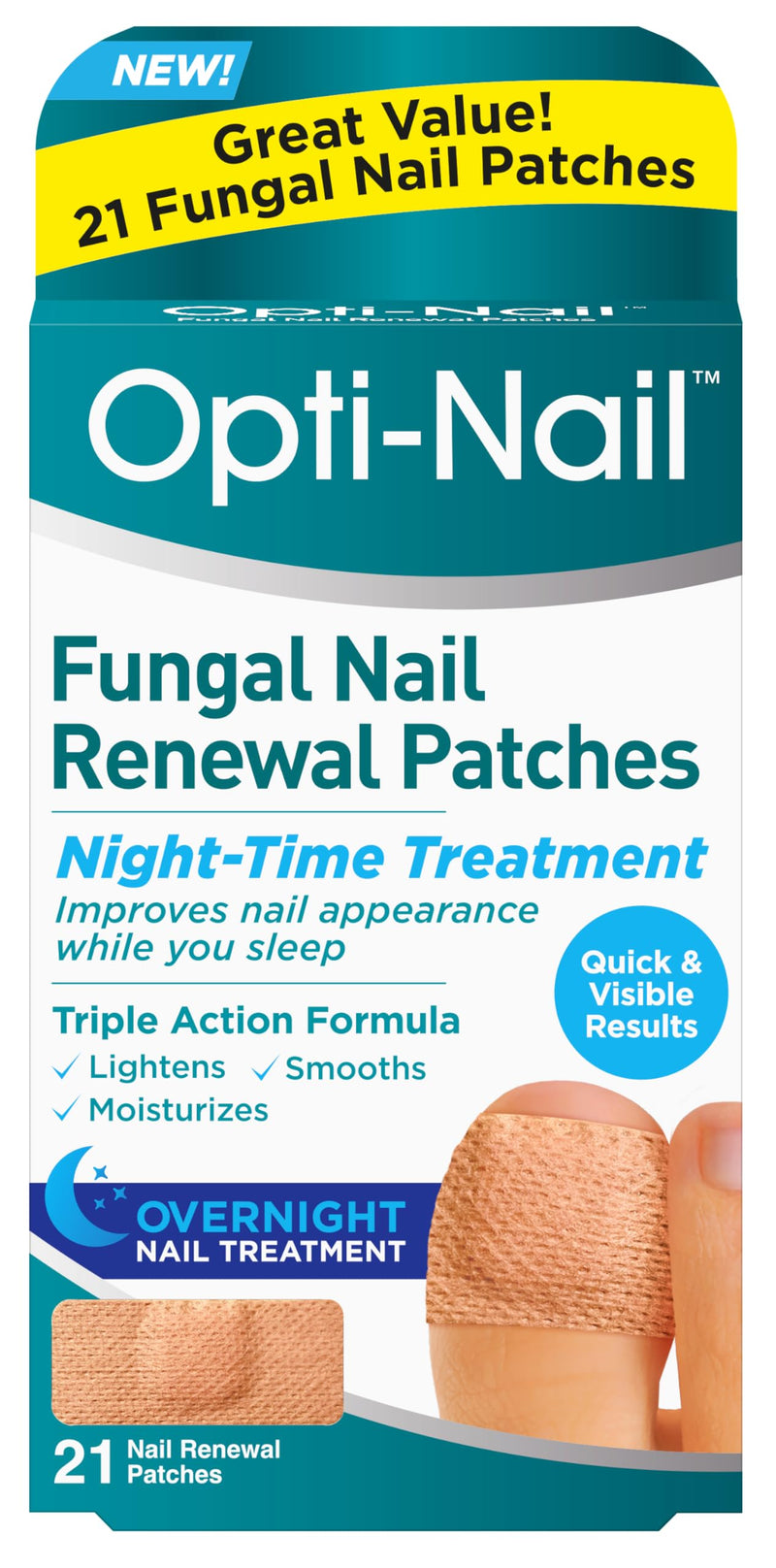 Opti-Nail Fungal Nail Renewal Patches - 21 Patches, Night-Time Treatment Improves Nail Appearance While You Sleep 21 Count (Pack of 1)
