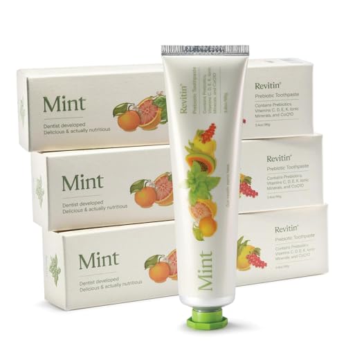 Revitin Toothpaste | Fluoride-Free Prebiotic Mint Tooth Gel | No SLS, Gluten Free, Dye Free, GMO Free, No Sweeteners | Non-Toxic, Kid Approved, Pack of 3 3.4 Ounce (Pack of 3)