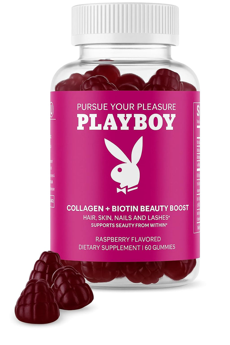 Avid Playboy Hair Skin and Nails Vitamins, Biotin Collagen Gummies (60 Ct) | Raspberry biotin gummies, hair growth supplements, hair vitamins for women; supports lash health, Non-GMO, nut free. 60 Count (Pack of 1)