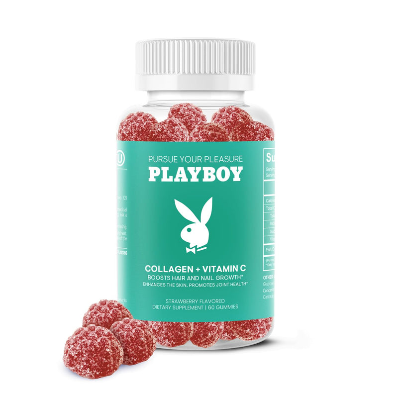 Playboy Collagen Supplements for Women, Vitamin C Gummies, Joints (60 Ct) | Strawberry vitamin C & collagen gummies to help support hair, skin, nails & joint health; Non-GMO, gluten free, nut free. 60 Count (Pack of 1)