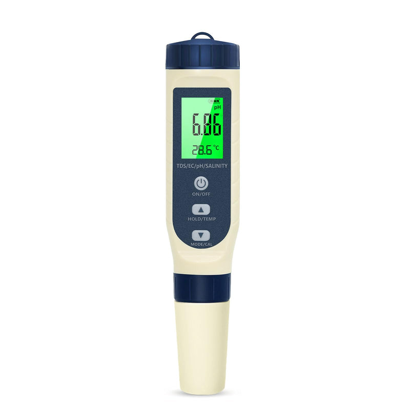 Pious PH Tester Digital, 5 in 1 PH Meter for Water/Salinity Meter/tds/ec/Thermometer, Pool Salt Tester with Constant Temperature Compensation, Suitable for Drinking Water Swimming Pools Aquariums Blue - BeesActive Australia