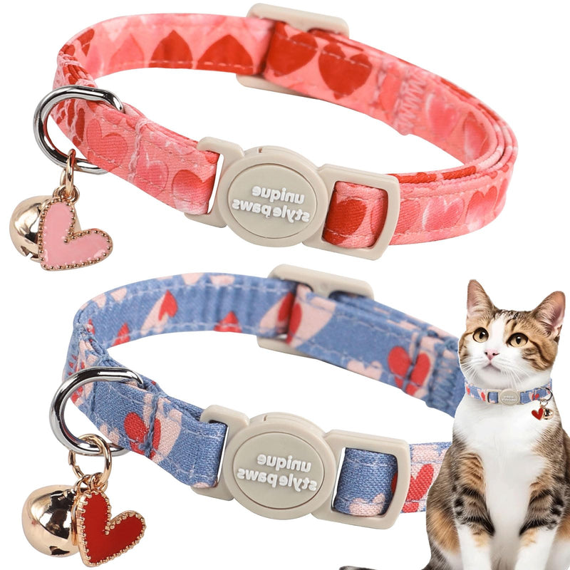 Unique style paws 2 Pack Valentine's Day Kitten Collar Breakaway with Bell&Pendant, Adjustable Safety Red Lip Rainbow Cat Cotton Collar for Girl Boy Cat and Small Pet painting blue pink love - BeesActive Australia
