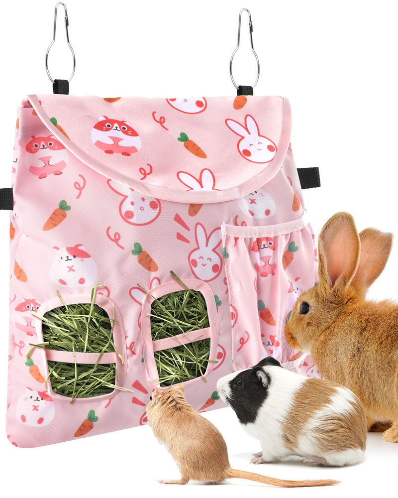 Bissap Rabbit Hay Feeder Bag, 2 Holes Hanging Hay Feeder Guinea Pig Hay Bag with Side Pocket for Rabbits Bunny Chinchillas Hamsters Rats and Other Small Pets Small Animal - S (Pink) ﻿ - BeesActive Australia