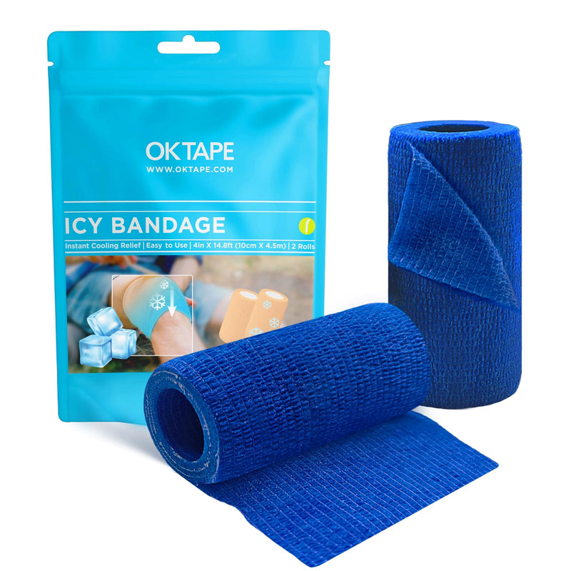 OK TAPE 2 Rolls Ice Self Stick Bandage Wrap, Instant Cold Relief for Knee, Ankle, Wrist, Cold Compress Elastic Athletic Tape for Sports Injuries, No Refrigeration Needed, 4 Inch Wide, Navy Blue - BeesActive Australia