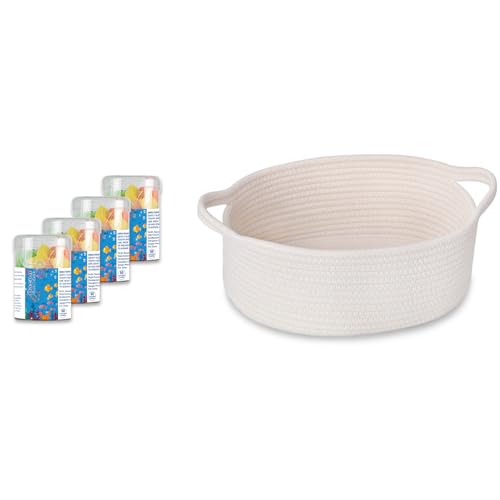 Kids Flossers, Unflavored, 4 Colors Ocean Animals Shaped (Pack of 4), and Small Woven Basket with Gift Bag and Ribbons