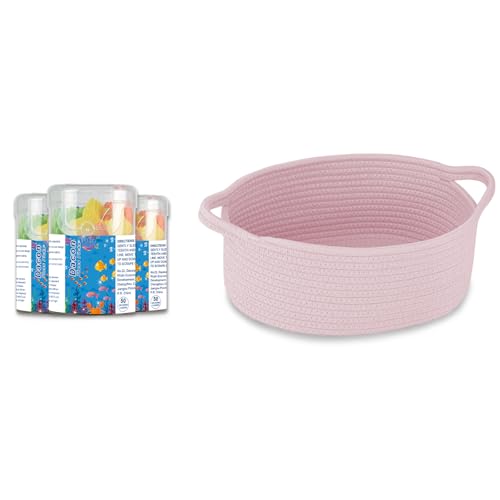 Kids Flossers, Unflavored, 4 Colors Ocean Animals Shaped (Pack of 3), and Small Woven Basket with Gift Bag and Ribbons