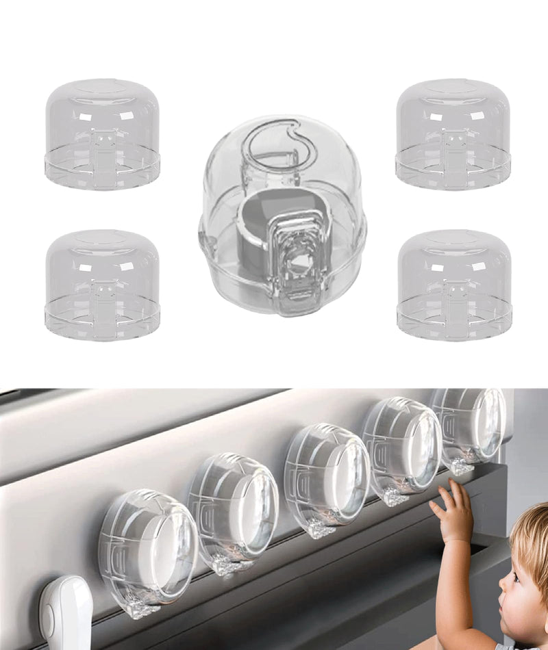 Stove Knob Safety Covers for Child 5-Pack Baby Proofing Kitchen Oven Knob Locks Universal Gas Burners Childproofing White