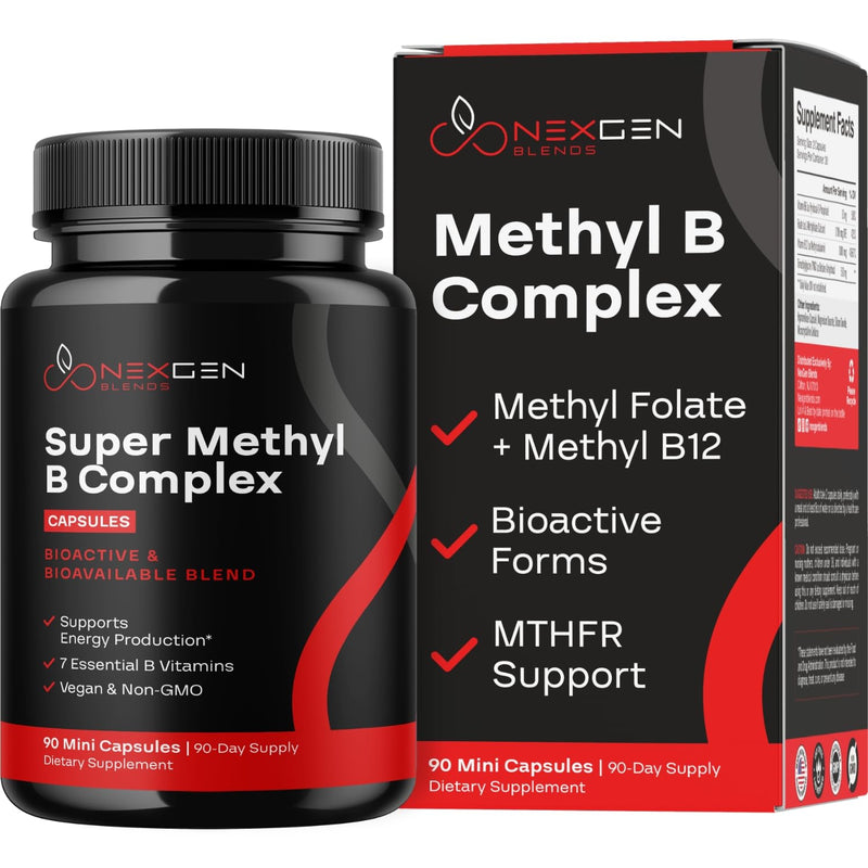 Methylated B Complex Vitamin Supplement - Bioactive Methyl B Complex with 5-MTHF Methyl Folate & B12 Methylcobalamin for Brain Heart Energy & Homocysteine Support - Super Vitamin B Complex - 90 Caps 90 Count (Pack of 1)