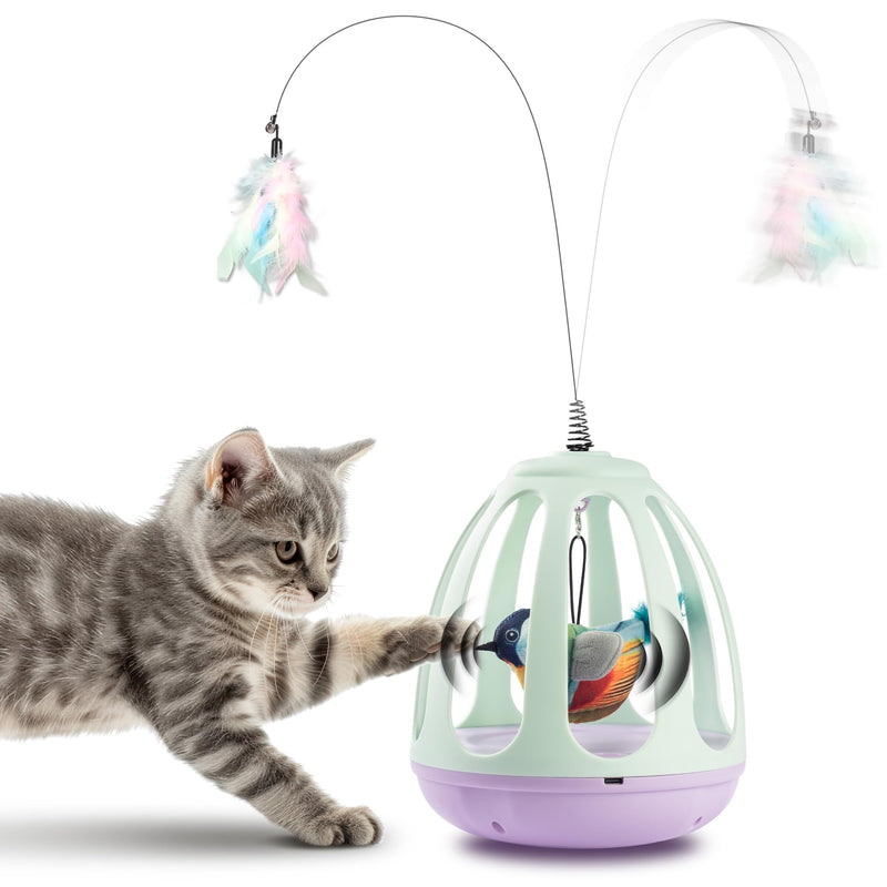 Interactive Cat Toys for Indoor Cat Feather Toys,Automatic Chirping Swing Kitten Toys for Cats Self Play,Flapping Bird Cat Toy,Rechargeable,Birdcage Cat Teaser Toy - BeesActive Australia
