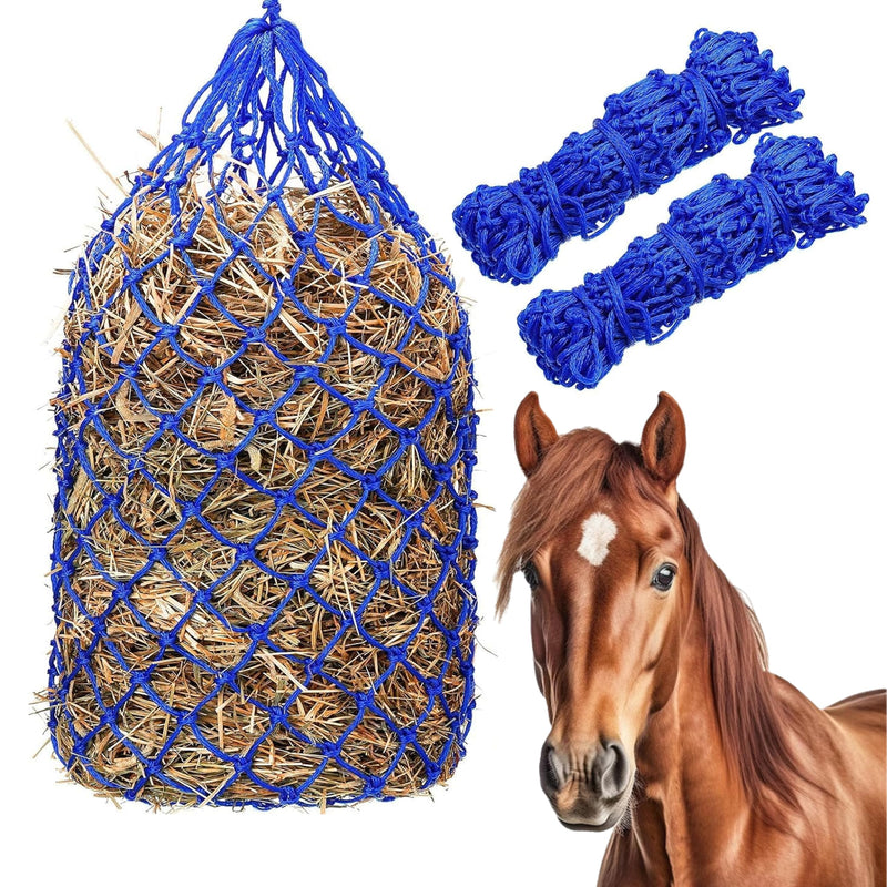 Hay Feeder Net Ultra Slow 40 Inch Corner Feeding Mesh Net with Small Holes Wall Mount Feeding Bag, Hanging Feed Hay Protector for Barns/Paddocks/Trailers, Nylon Rope for Horse/Goat/Cows/Donkeys, 2 Set