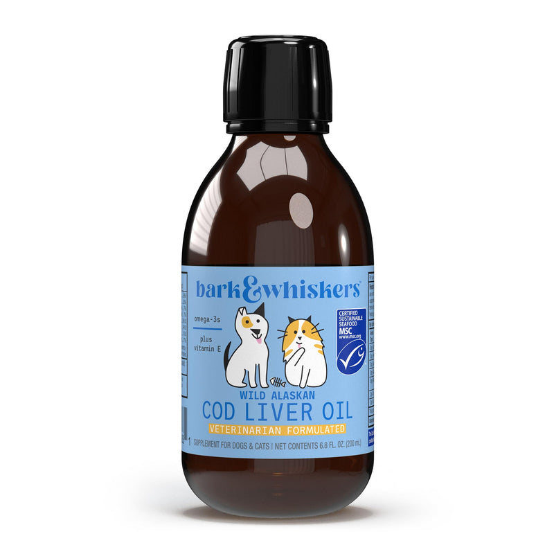 Dr. Mercola Bark & Whiskers Wild Alaskan Cod Liver Oil for Dogs & Cats, Omega-3s, Vitamin E, Skin and Coat, Joint Health, Veterinarian Formulated, Non-GMO - 6.8 Fl. Oz. (200 mL) - PawsPlanet Australia