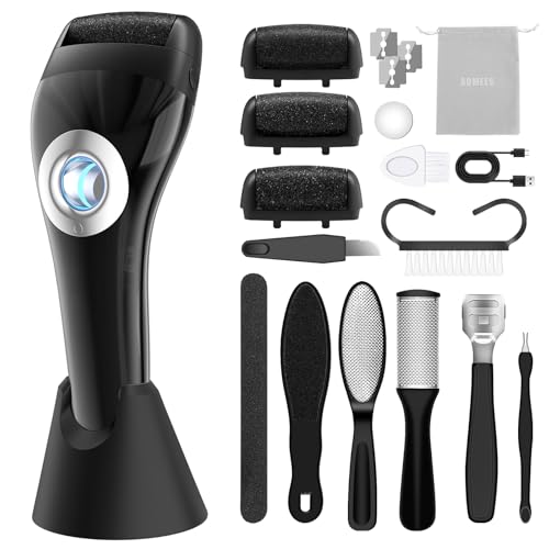 Upgraded Rechargeable Foot Callus Remover, Professional Electric Foot File, 18 in 1 Pedicure Tools Foot Care Kit Pedi Feet Care for Dead, Hard Cracked Dry Skin Ideal Gift (Black) Black