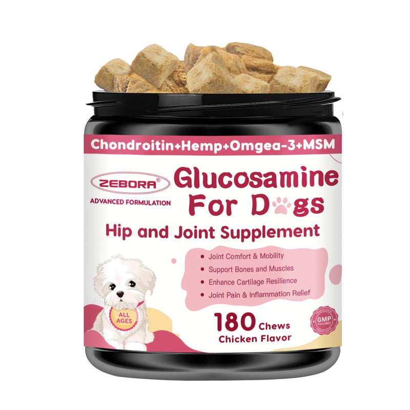 Hip & Joint Supplement for Dogs, Glucosamine for Dogs with MSM, Chondroitin, Omega-3, Turmeric, Calcium - Dog Joint Supplement for Dog Joint Pain Relief & Bone Health Support, 180 Freeze-Dried Chews 180 Bites