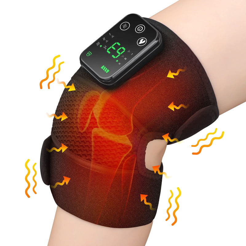 Cordless Heated Knee Massager, Knee Heating Pad for Knee Pain Relief, FSA Eligible HSA, Heated Knee Brace Wrap, Heat & Massage, Joint & Arthritis Comfort Dark Black