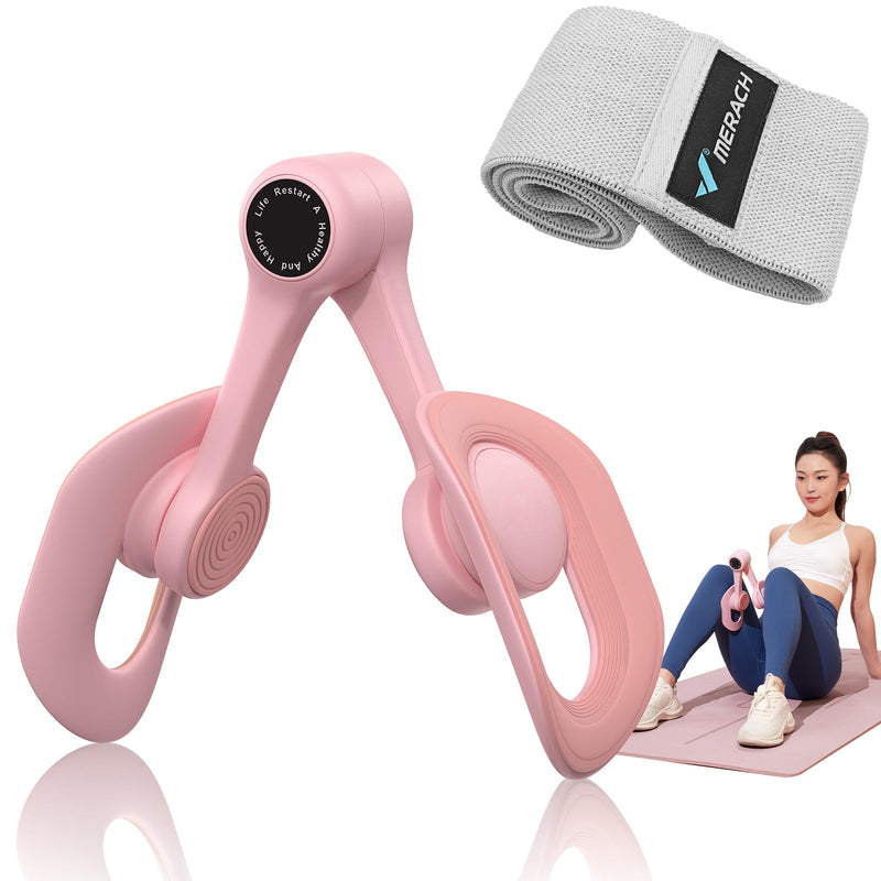 MERACH Thigh Trainer, Pelvic Floor Muscle Trainer, Inner Thigh Exercise Workout Equipment for Home Gym, Pelvic Floor Strengthening Women Pink with Band