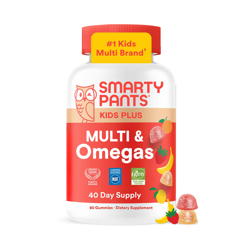 SmartyPants Kids Multivitamin Gummies, Omega 3 (DHA/EPA), Vitamins D3, C, B12, B6, Vitamin A, K & Zinc, Gluten Free, Three Fruit Flavors, 80 Count (40 Day Supply) 80 Count (Pack of 1) Three Fruit - 40 Day Supply
