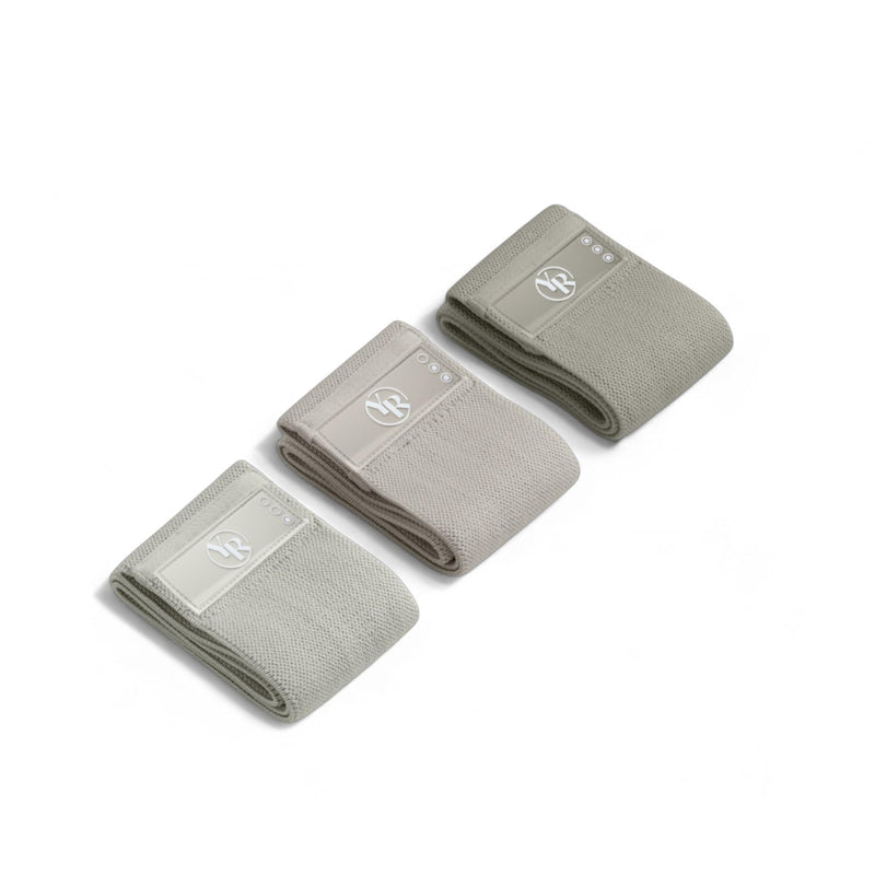 Fabric Booty Band Set for Pilates and Other Workouts- 3 Levels of Resistance 100% Latex Free Beige