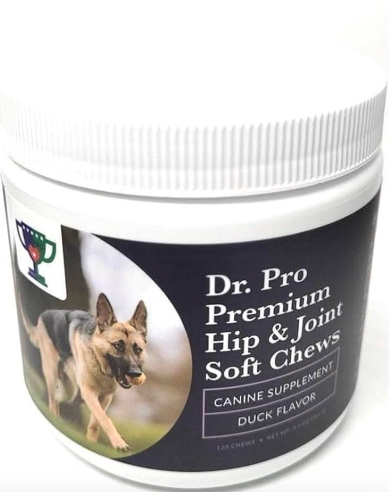 Dr. Pro, Premium Hip & Joint Soft Chews Supplement for Dogs, 120 Chews, Duck Flavor, for All Breeds.