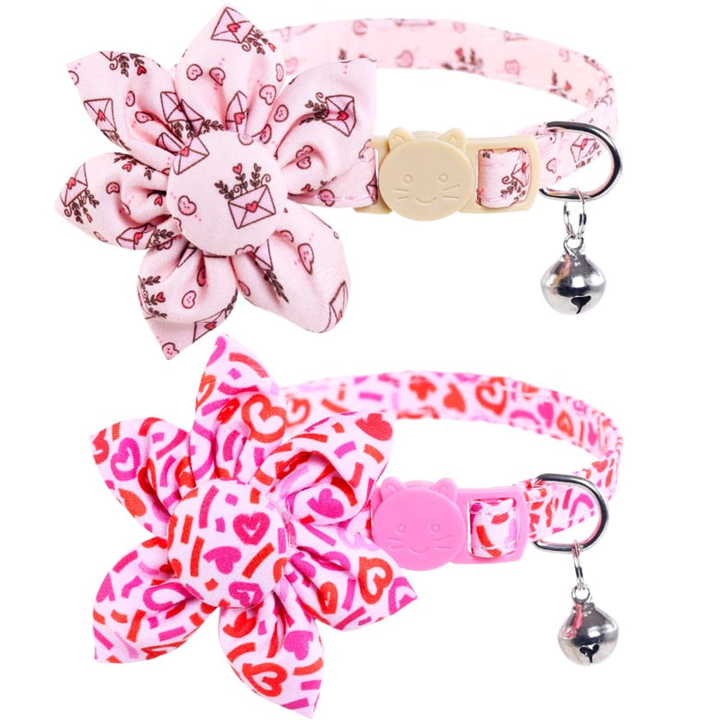 Valentine's Day Cat Collar Breakaway with Cute Sunflower and Bell for Kitty Adjustable Safety Love Heart - BeesActive Australia