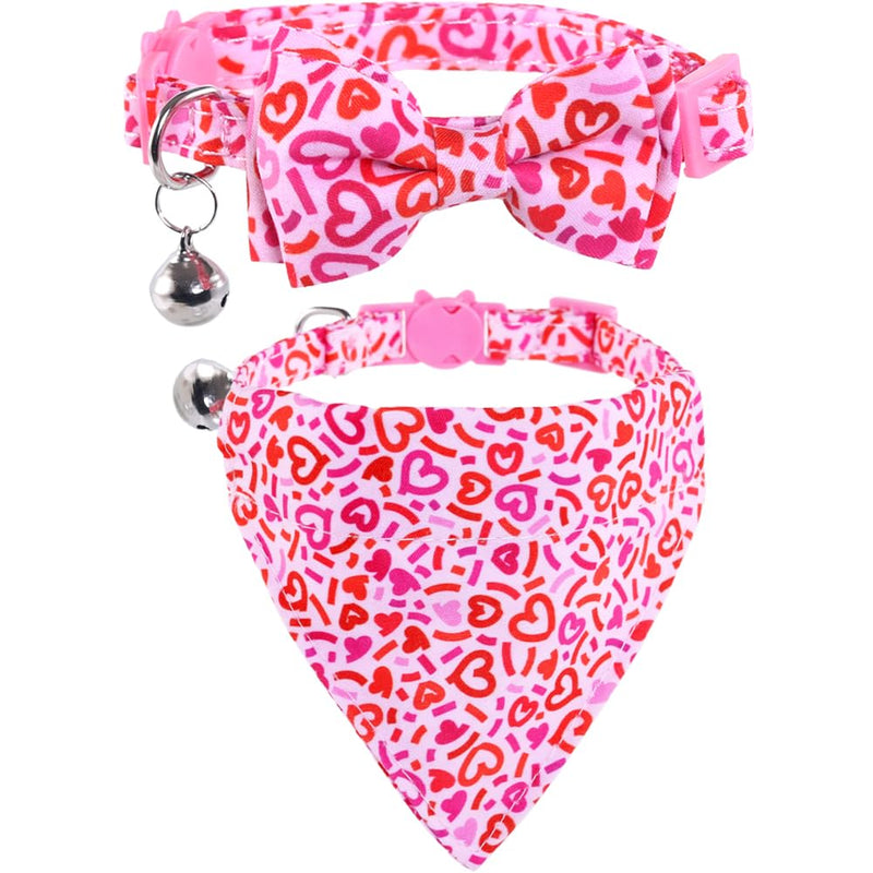 Valentine's Day Cat Collar Breakaway with Bow Tie Bandana and Bell Holiday for Kitty Adjustable Safety Love Heart Valentine-4 - BeesActive Australia