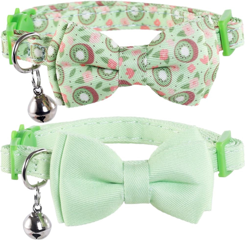 2 Pack/Set Cat Collar Breakaway with Cute Bow Tie and Bell Fruit for Kitty Adjustable Safety kiwi fruit - BeesActive Australia