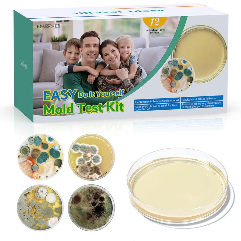 Mold Test Kit for Home - 12 Simple Detection Tests for HVAC, Surfaces & Indoor Air Quality, DIY Black Mold Detector Testing kit at Home, with Detailed Identification Guide & Free Lab Analysis 12 Test Plates