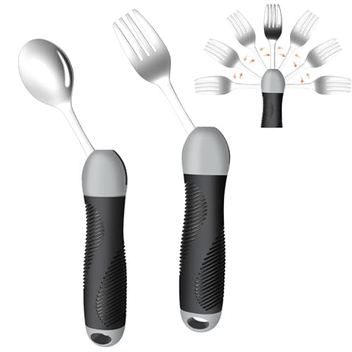 Weighted Utensils for Tremors & Parkinson's, Adaptive Eating Aids (Black) Black