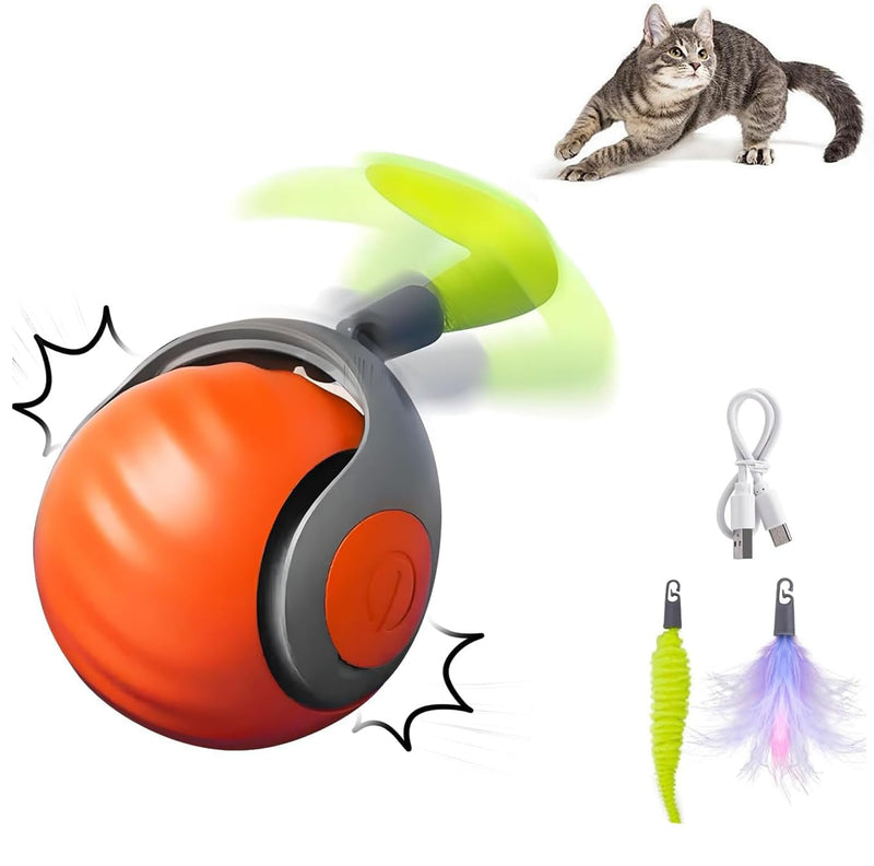 Speedy Tail 2.0, Speedy Tail Cat Toy, Interactive Cat Toy Ball, Motion Activated Cat Toy Balls, Cat Toys Balls with Feather Tail, Automatic Cat Toy, Cat Stimulation Toys for Indoor Cats Orange - BeesActive Australia