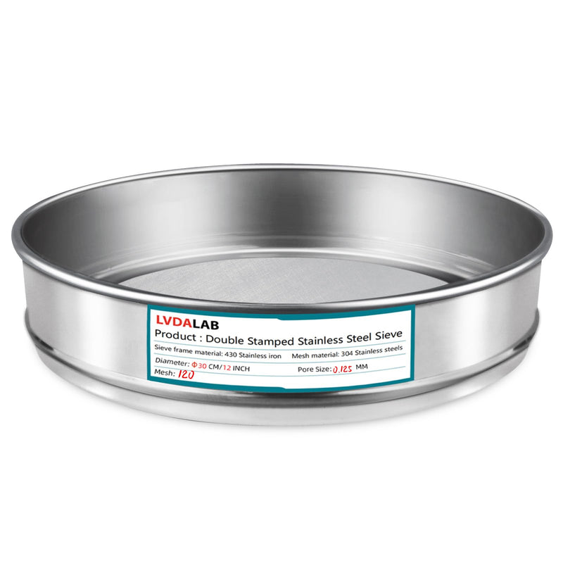 304 Stainless Steel Lab Sieve Screen Mesh, 120 Mesh (0.125mm) Aperture Test Sieve, 12Inch(30cm) Diameter Economy Standard Analysis Sample Test Sieves for Industrial Laboratory Homes 120Mesh(0.125mm)/Ф12in/30cm - BeesActive Australia