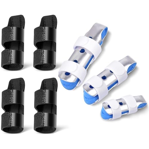 Finger Splint, 7PCS Finger Support Brace Finger Stabilizer for Broken Fingers Straightening Arthritis Knuckle Immobilization, Blue & Black