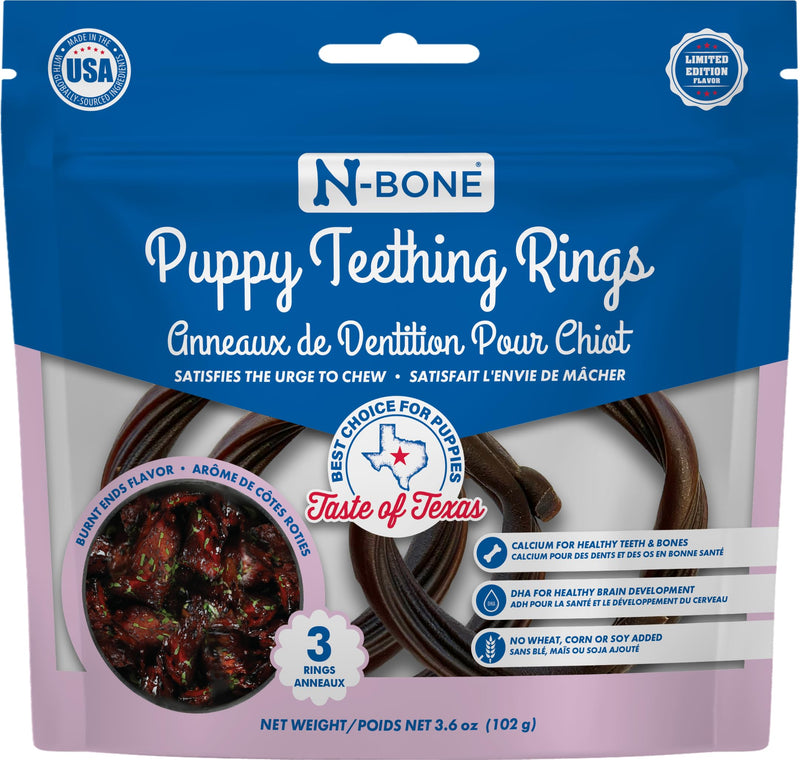 N-Bone Puppy Teething Rings Taste of Texas Burnt Ends Flavor 3 Count 3.6 Ounce (Pack of 1) - BeesActive Australia