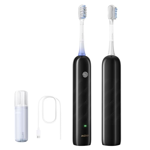 Mova Fresh SweepDrive Electric Toothbrush, Rechargeable Electric Power Toothbrush for Adults, Intuitive Pressure Sensing, 3-in-1 Replacement Brush Head with Holder, 30 Days of Battery Life, Black Fresh Black