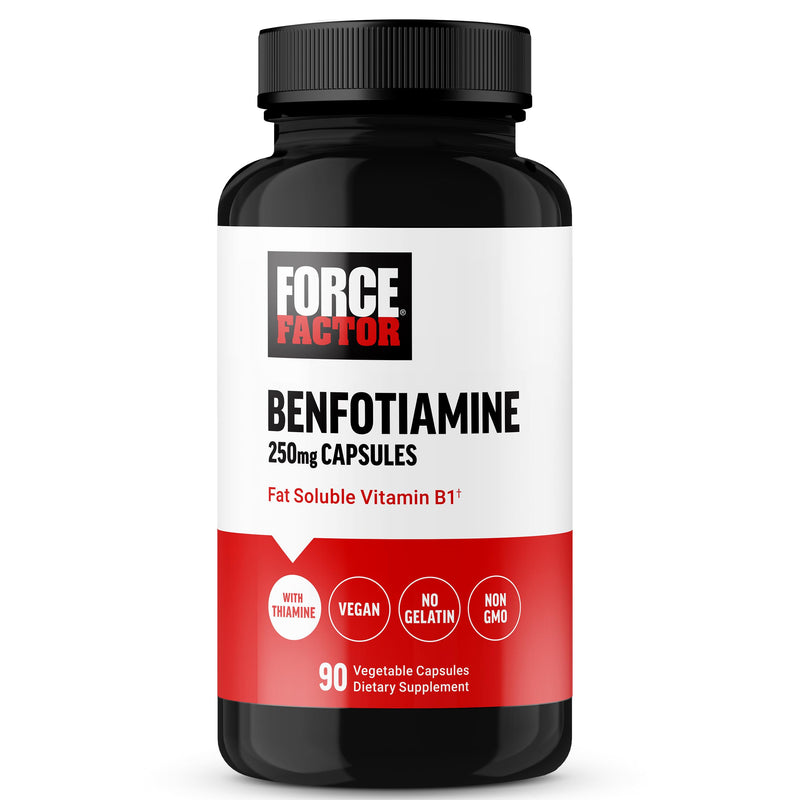 Force Factor Benfotiamine Plus Thiamine Supplement | Fat Soluble Vitamin B1 for High Absorption, Non-GMO, Vegan, 90 Vegetable Capsules