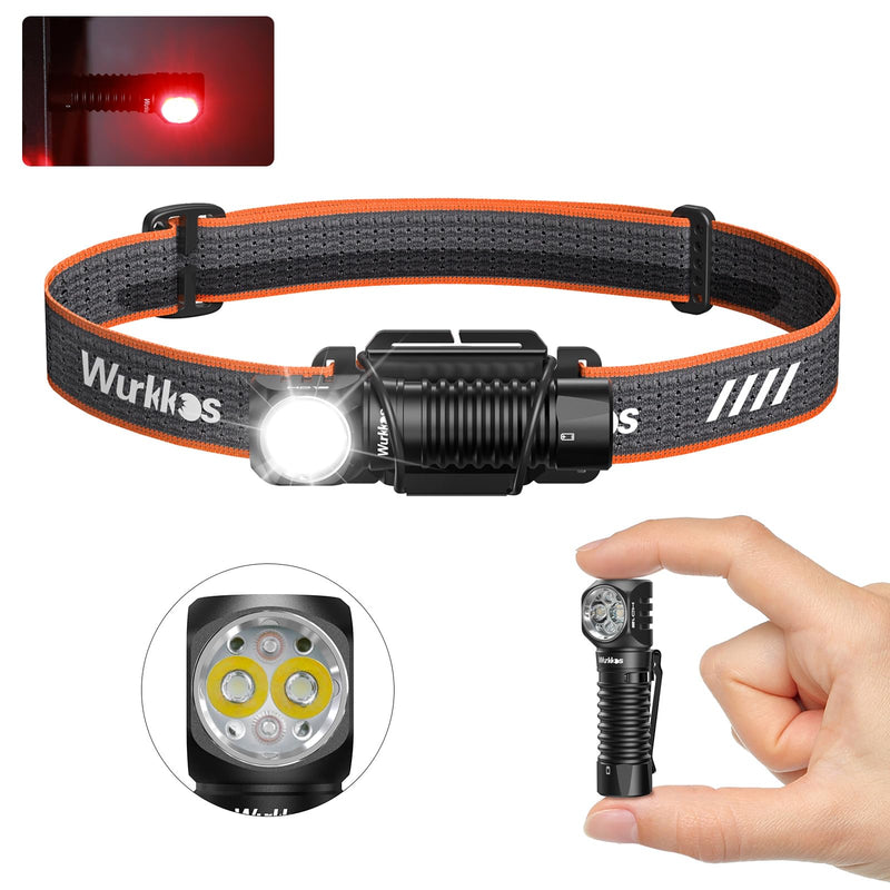 Wurkkos Headlamp,HD12 850LM Rechargeable Headlamp,Head Lamps Led Rechargeable,Mini AA Head Lights,Camping headlamps with Red Light,Waterproof,for Kids and Adults,Hiking,Emergency,Outdoor,Hard Hat - BeesActive Australia