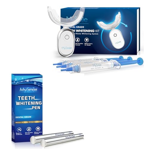 MySmile Teeth Whitening Kit for Sensitive Teeth with LED Light, 3Pcs Teeth Whitening Gel,2Pcs Teeth Whitening Pen,10 Min Non-Sensitive Fast Teeth Whitener, Powerful whitening Formula, Enamel Safe