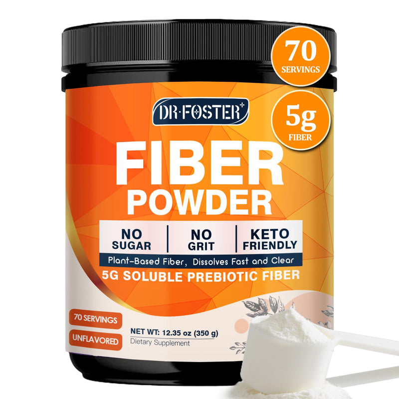 DRFOSTER Soluble Fiber Supplement Powder Unflavored - 5g, 70 Servings | Prebiotic Fiber with Acacia Fiber & Inulin Powder for Digestive Health and Regularity | Gluten & Sugar Free, Vegan