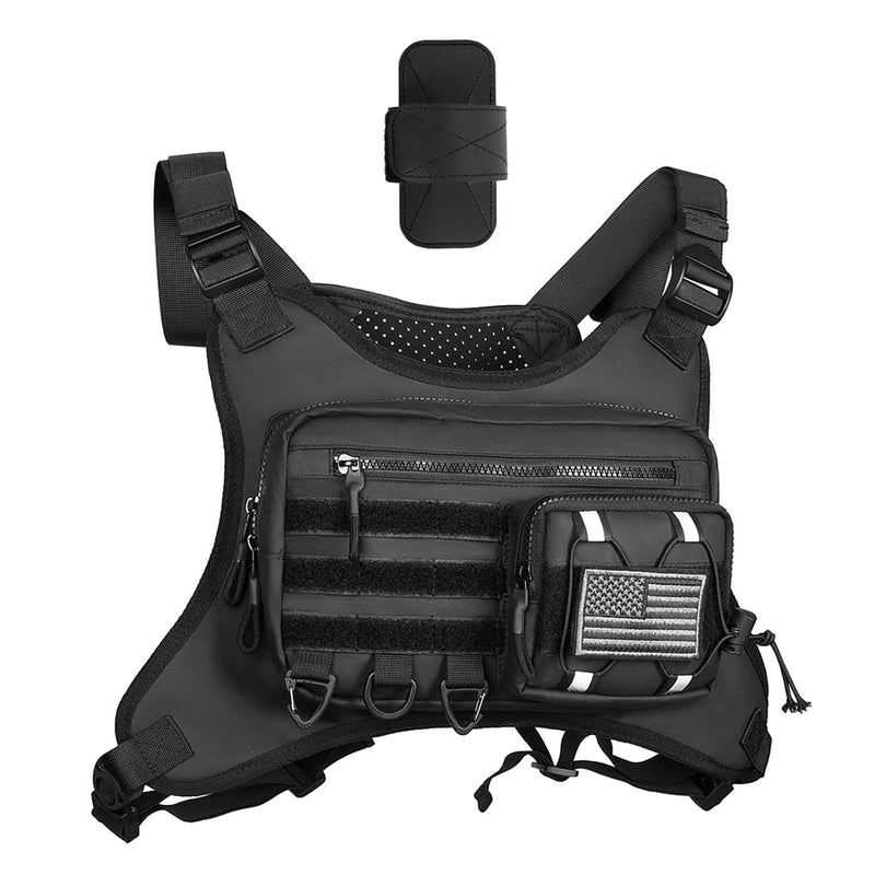 Outdoor Sports Chest Bag for Men, Water Resistant Lightweight Running Vest EDC Chest Pack for Workouts Hiking Cycling Black