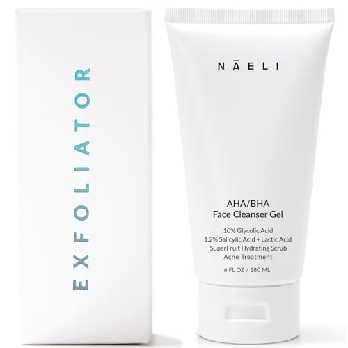 NAELI AHA/BHA Exfoliating Face Wash - 10% Glycolic Acid & Salicylic Acid Cleanser, Anti Aging Acne & Wrinkle Reducing Facial Exfoliant, Pore Minimizer & Brightening Gel, 6 oz 6 Fl Oz (Pack of 1)