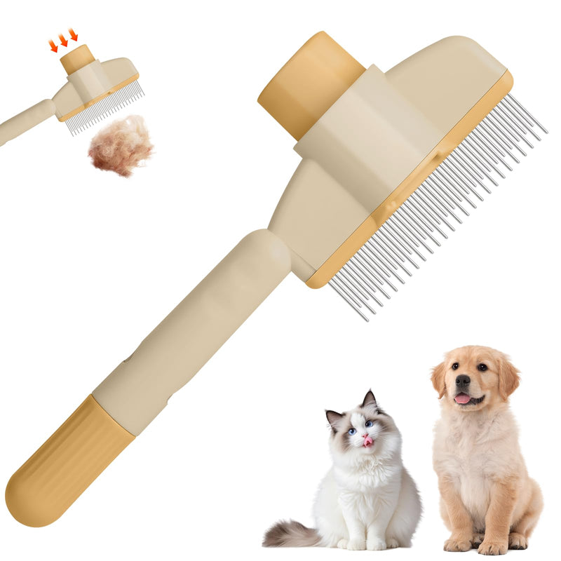 Pet Hair Removal Comb Flea Comb, 2025 New Cat Grooming Brush, Cat Brush with Release Button, De-Shedding Cat Hair Comb, Cat Grooming Supplies, Cat Brush for Short and Long Hair Cats (Yellow) Yellow - BeesActive Australia